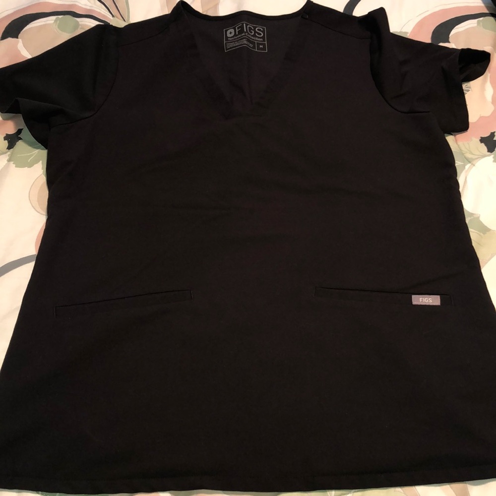 Figs double pocket scrub top - black - medium